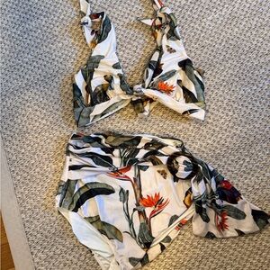 PatBO Elegant White and Green Bikini